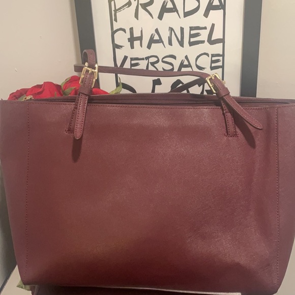 Ladies TORY BURCH LEATHER TOTE BAG Burgundy - Picture 4 of 15